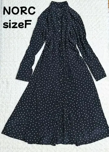 N.O.R.C 블랙 화이트 도트 스탠 칼라 셔츠 원피스 사이즈 F