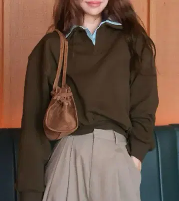 셔츠 레이어드 크롭 맨투맨 상의