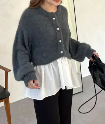 프로즈베일 2way 펄 버튼 샤기 페플럼 가디건