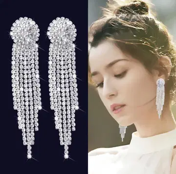 비쥬 롱 귀걸이 실버 큐빅 흔들리는 귀찌 댄스