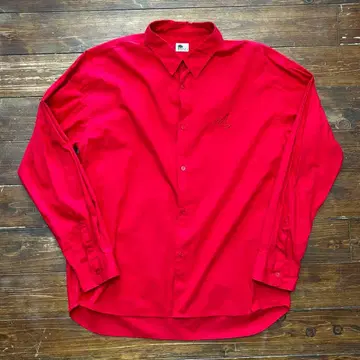 MASSES 마시스 코튼 셔츠 플레인 빨간색 자수 아메카지 워크 셔츠