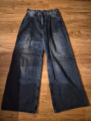 JEANASIS 컬러 턱 데님 와이드 팬츠 블랙