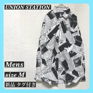 유니온 스테이션 영문 사진 뉴스 페이퍼 패턴 셔츠 올 패턴 컴팩트