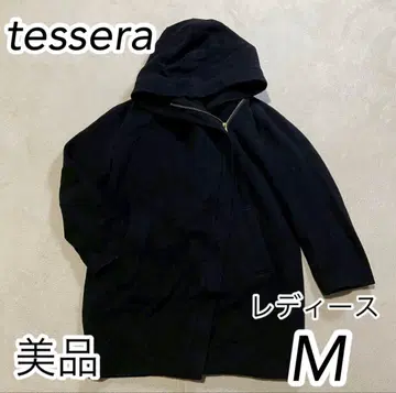 [ 새상품급 ] tessera 여성용 후드 부착 하프 코트 M 블랙