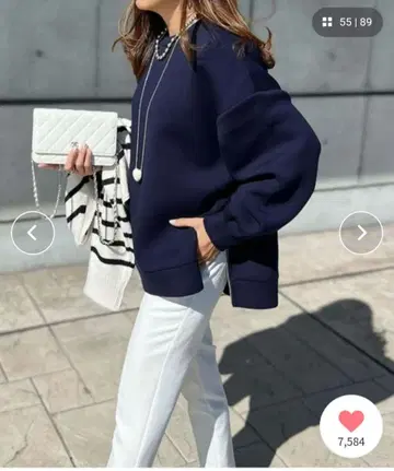 종이상자 오버 실루엣 크루넥 풀오버 네이비 새상품급