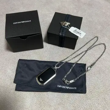 엠포리오 아르마니 목걸이 플레이트 로고 블랙 실버 아르마니
