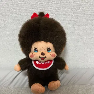 레트로 몽치치 봉제 인형 브라운 빨간 리본