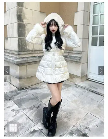 벨트 포함 퍼 A라인 다운 코트 [kd79] 화이트 L 미사용 새상품