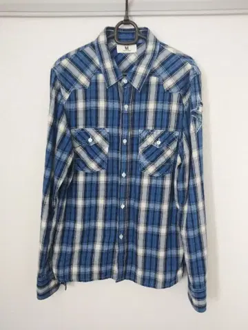 긴팔 플란넬 셔츠 체크 무늬 인디고