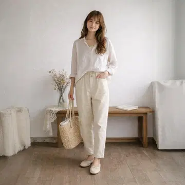 hal+ 테이퍼드 팬츠 코튼 M 본체색 내추럴 한국제