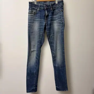 지스타 라이트 블루 스트레이트 데님 무릎 데미지