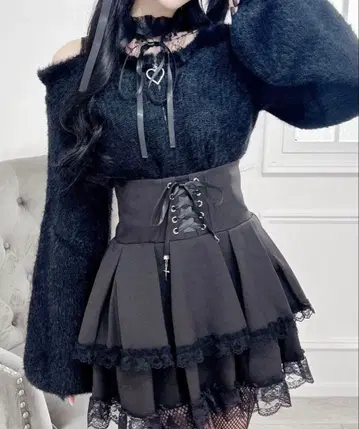 MARS 마즈 어깨 트임 샤기 니트 상의 양산형 지뢰계