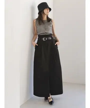 택 포함 미사용 스나이델 치노 와이드 스커트 슬릿 블랙