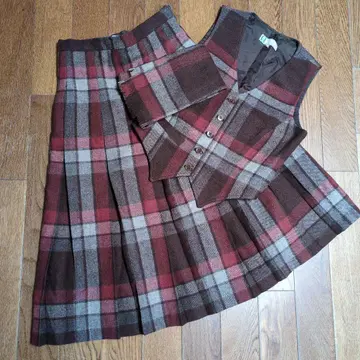 크랭크레스트 스코틀랜드제 브라운 계열 체크 스커트 셋업