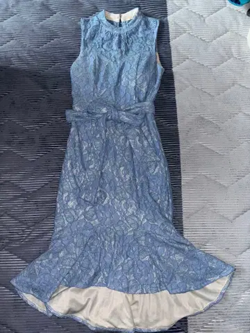 MOARADY 스카이블루 레이스 슬리브리스 드레스