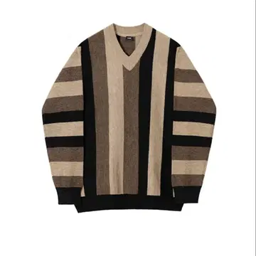 스트라이프 패턴 V넥 스웨터 니트탑 스웨터 남성 패션 한국