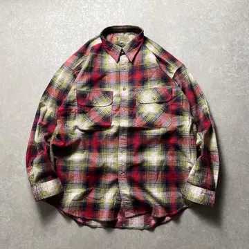 빈티지 옴브레 체크 플란넬 셔츠 레드 그린 섀도우 플란넬 구제 의류