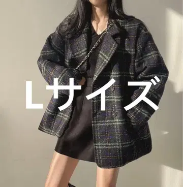 오버 사이즈 더블 브레스트 체크 코트