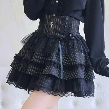 NoGenki 고딕 핀스트라이프 플레어 스커트 스트라이프