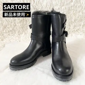 미사용 새상품 SARTORE 사토레 엔지니어 부츠 퍼 가죽 블랙