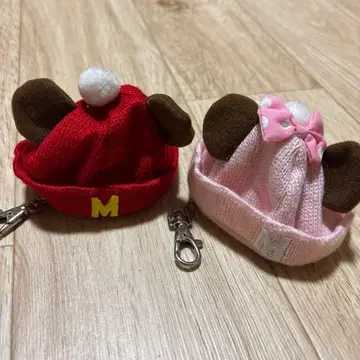 미키 미니 귀달린 니트 모자 스트랩 2개 세트