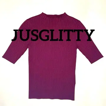 JUSGLITTY 버건디 리브 오부 소매 상의 M
