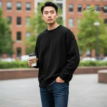 오버 사이즈 길단 무지 맨투맨 트레이닝복 블랙 남성용 2XL