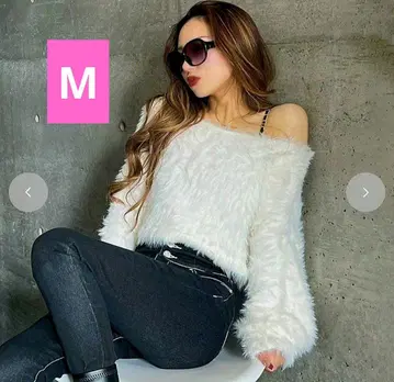 아베일 M 사이즈 화이트 샤기 니트 풀오버 SUREVE x Shoko