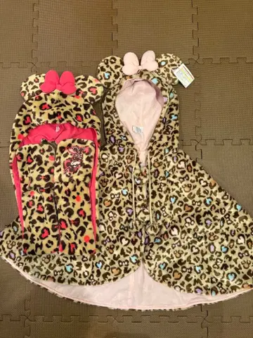 미니 레오파드 무늬 팬캡 장갑 포함 머플러&케이프 세트