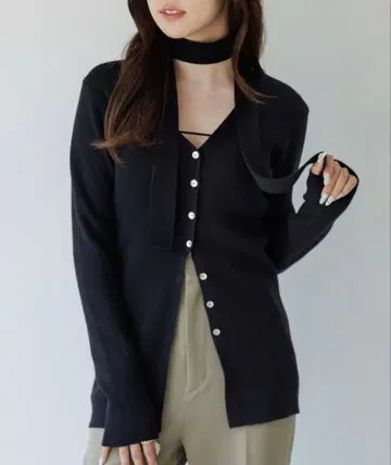 SENEE 초커 리브 니트 가디건