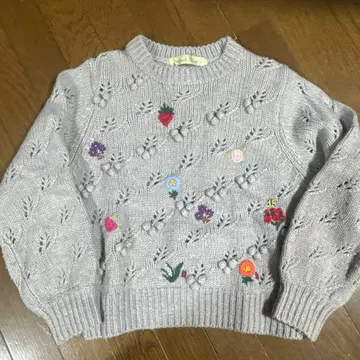 차일드우먼 도트앤스트라이프 꽃무늬 자수 니트 스웨터 긴팔