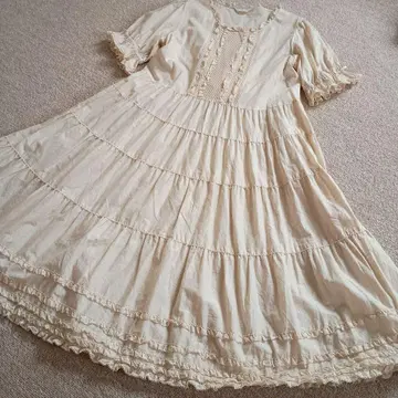 상태 좋음 PINKHOUSE 아이보리 피코 프릴 뒷 리본 롱 원피스