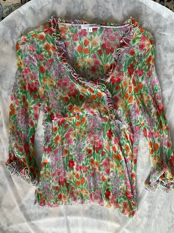 나라 까미체 실크 100% 블라우스 부드러운 색감의 꽃무늬