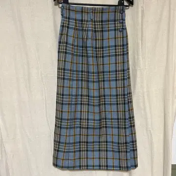 파랑과 블랙 체크 무늬 롱 스커트