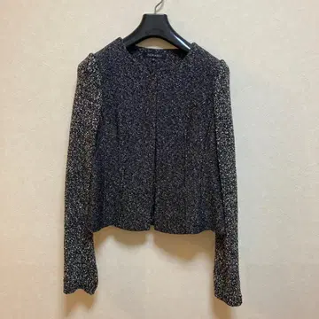 BERARDI 노카라 블랙 화이트 트위드 자켓