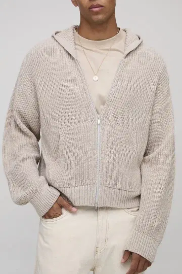boohooMAN 남성용 베이지 니트 후드티 L 사이즈