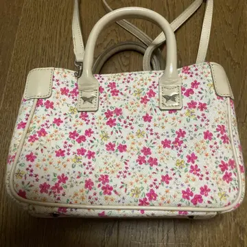 사만다 타바사 꽃무늬 캔버스 숄더백 천연 가죽