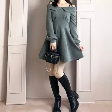 안미르 An MILLE 숄더 리본 맨투맨 op 원피스 그레이