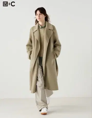 RIKACO 착용 더블 페이스 랩 코트 베이지 S 사이즈 유니클로C