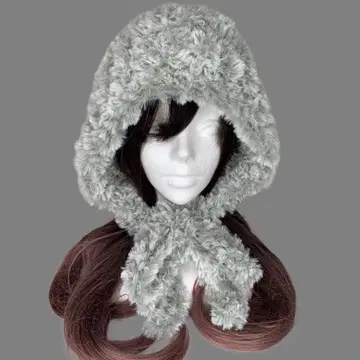 퍼 보닛 후드 모자 그레이 계열 핸드메이드 니트 모자