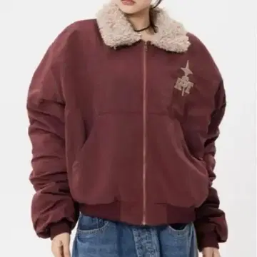 아스리레이 보아 옷깃 블루종 보르도 오버 사이즈 레드 M