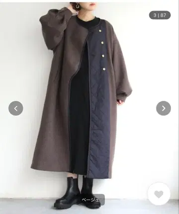 아지메 퀼팅 배색 코트 MT 사이즈 브라운