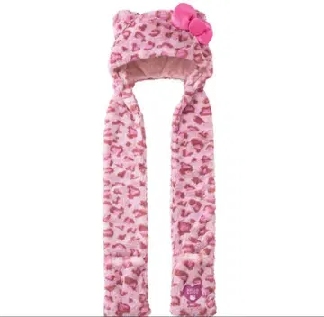 핑크 하트 무늬 리본 포함 모자 머플러 햇