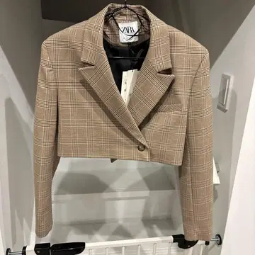 ZARA 크롭 숏 기장 자켓 체크 무늬