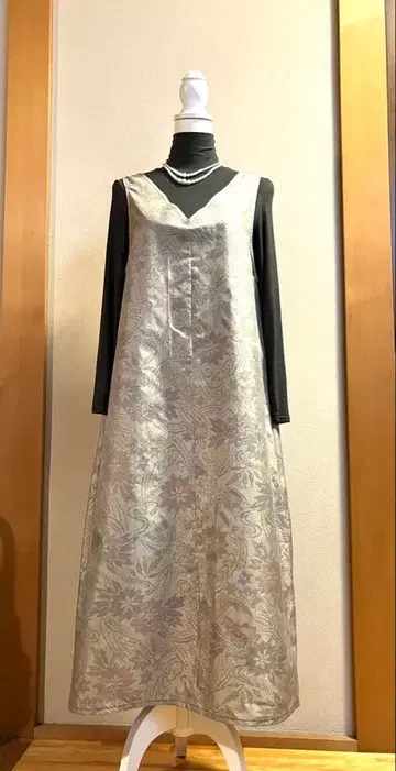 오시마 명주 기모노 리메이크 핸드메이드 V넥 원피스