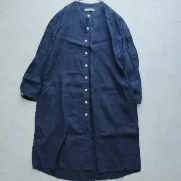 Quotidienne 코티디안느 린넨 원피스 밴드 카라 네이비