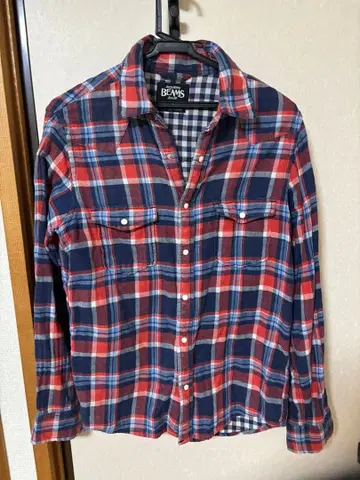 BEAMS 체크 무늬 플란넬 셔츠 M 사이즈 네이비 팬츠