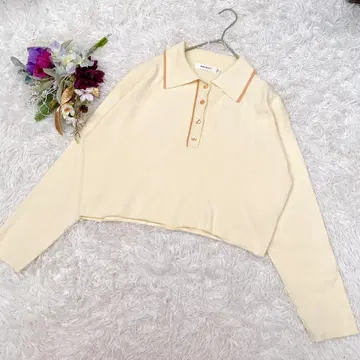 [ MOUSSY ] 크림색 피케 셔츠 긴팔 니트 (F) 루즈핏