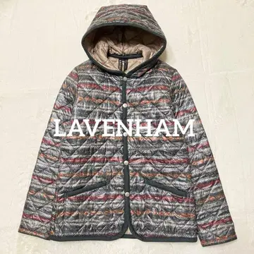 새상품급 LAVENHAM 영국제 올 패턴 퀼팅 자켓 후드 부착 36