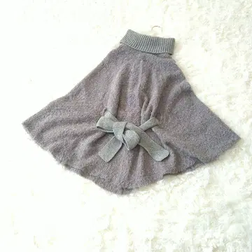 터틀넥 모헤어 울 니트 판초 허리 벨트 포함 38 그레이